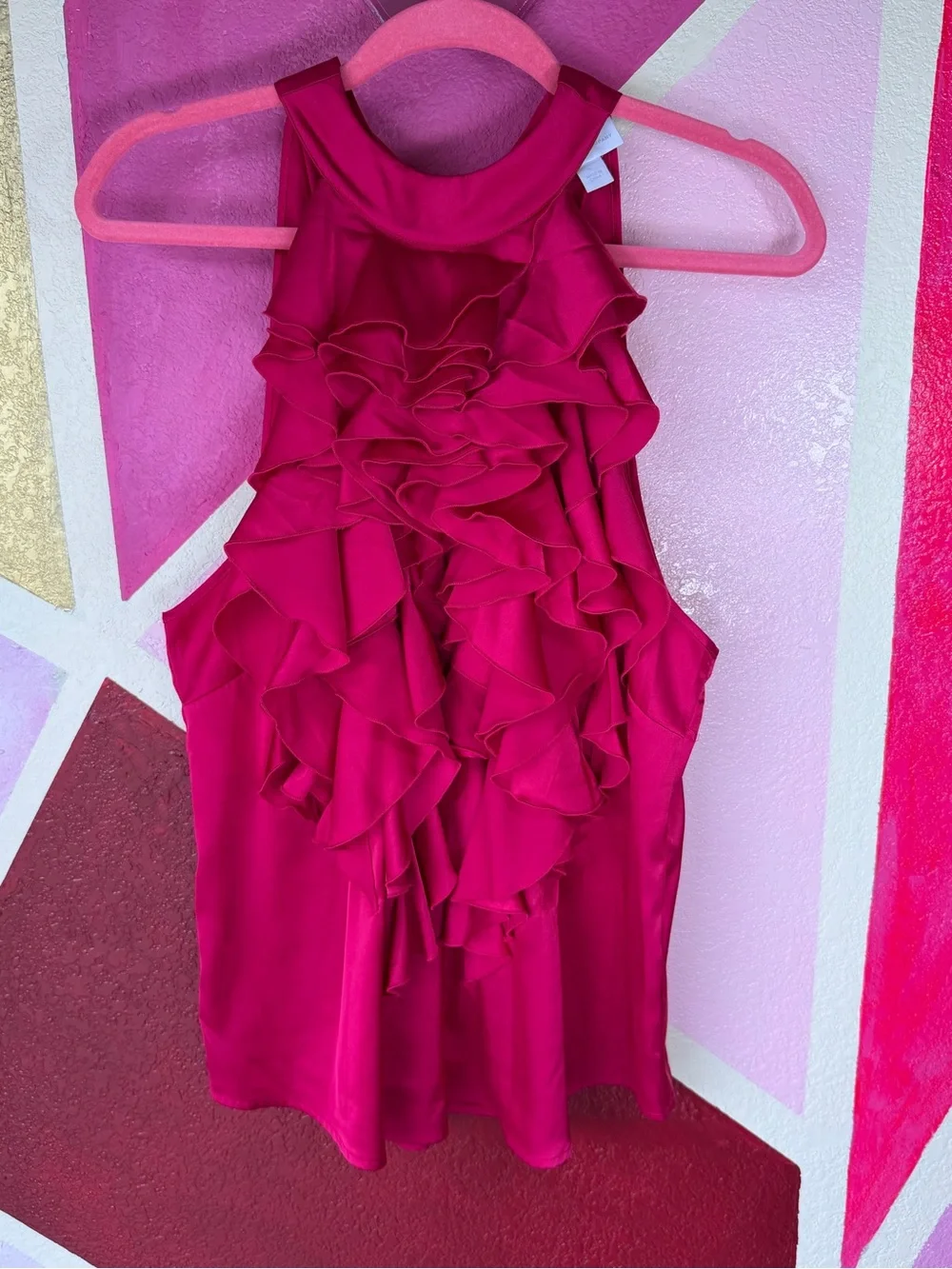 New York & Company Magenta Ruffle Front Halter Blouse sz L - Picture 1 of 10
